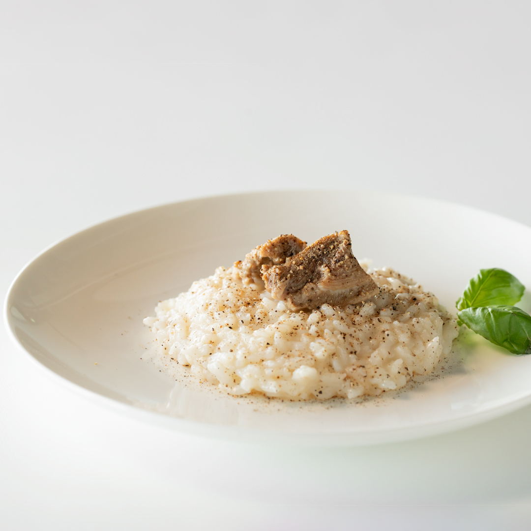 テールスープを使った牛タンチーズリゾット